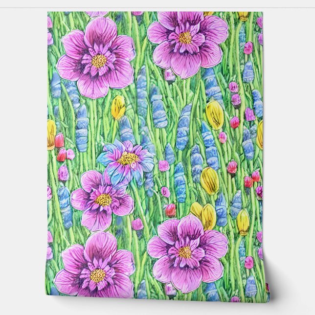 美しエレガントい花の手描き模様 壁紙 (ほどく)