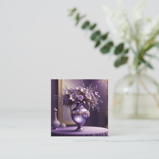 美しエレガントい薄紫の丸い花瓶 スクエア名刺 (スタンド正面)