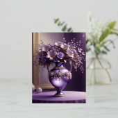 美しエレガントい薄紫の丸い花瓶 箔シーズンポストカード (立ち正面)