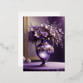 美しエレガントい薄紫の丸い花瓶 箔シーズンポストカード (正面/裏面)