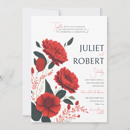 美しエレガントい赤いポピー結婚の花 招待状 (正面)