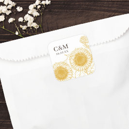美しエレガントい黄色のひまわり秋結婚の スクエアシール