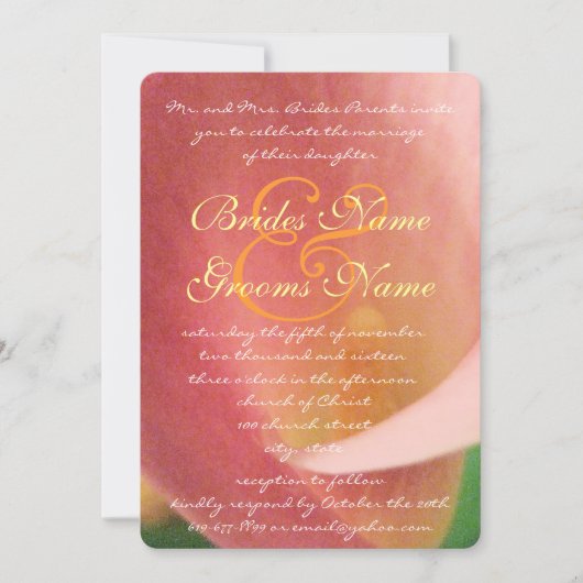 美しエレガント淡い色のいピンクのカ結婚ラリ 招待状 (正面)