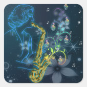 美しカッコいいい白熱［赤熱］光を放つ青い遊婦人の音楽 スクエアシール (正面)