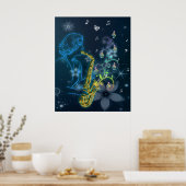 美しカッコいいい白熱［赤熱］光を放つ青い遊婦人の音楽 ポスター (キッチン)