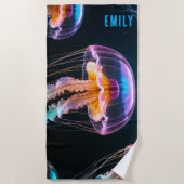 美しカラフルいクラゲパーソナライズされた ビーチタオル (正面)