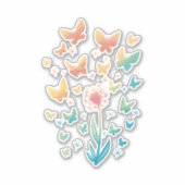 美しカラフルいタンポポの花とバターフライ シール (正面)