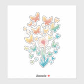 美しカラフルいタンポポの花とバターフライ シール (シート)