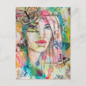 美しカラフルい女性の蝶アお洒落ート ポストカード (正面)