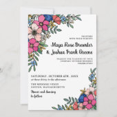 美しカラフルい花春サマー結婚ズ 招待状 (正面)