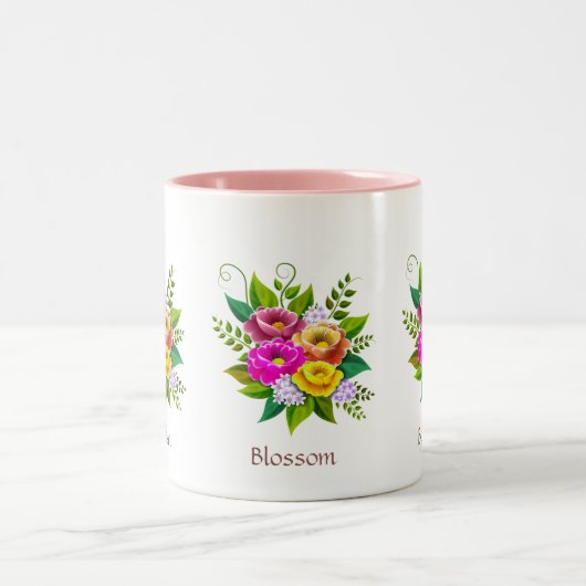 美しカラフルい花束 ツートーンマグカップ (中央)