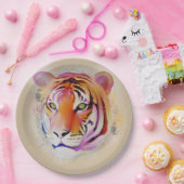 美しカラフルい虎の水の色絵画の ペーパープレート (パーティー)