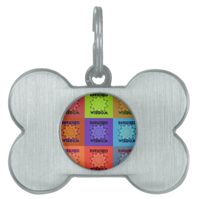 美しカラフルい豊かな知恵ポップ・アートの ペットネームタグ (正面)