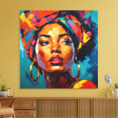 美しカラフルい黒人女性のポートレート キャンバスプリント (インサイチュ (リビング))