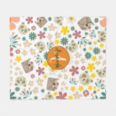 美しガーリーいモノグラムの花パステルホワイト フリースブランケット (正面(横))