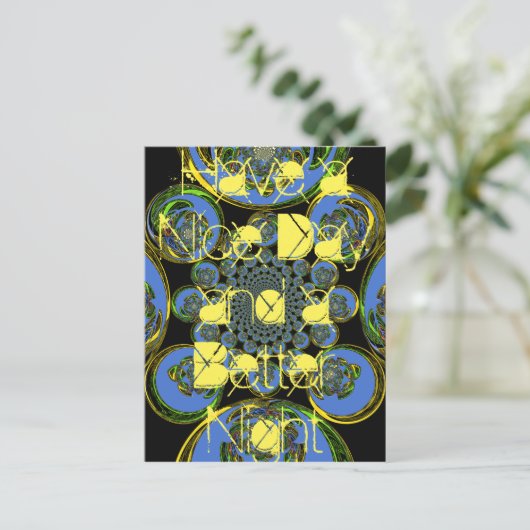 美しクールいブルー王室のブラック万華鏡のように千変万化するパターンアート ポストカード (スタンド正面)