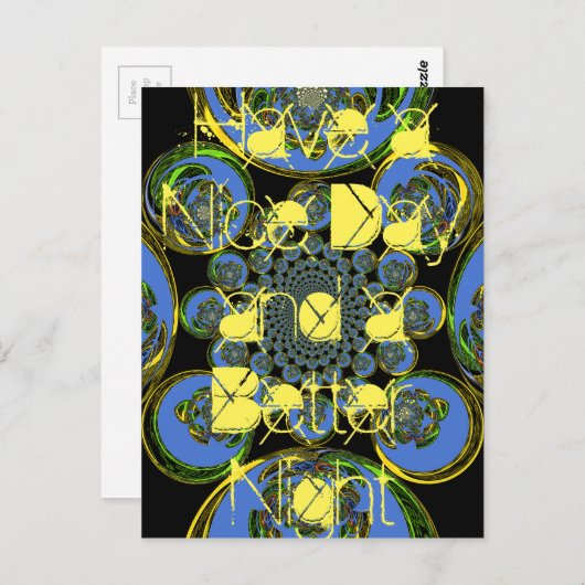 美しクールいブルー王室のブラック万華鏡のように千変万化するパターンアート ポストカード (正面/裏面)