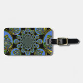 美しクールいブルー王室のブラック万華鏡のように千変万化するパターンアート ラゲッジタグ (正面横)