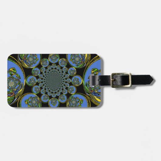 美しクールいブルー王室のブラック万華鏡のように千変万化するパターンアート ラゲッジタグ (正面横)
