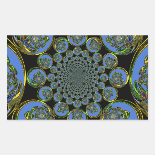 美しクールいブルー王室のブラック万華鏡のように千変万化するパターンアート 長方形シール (正面)