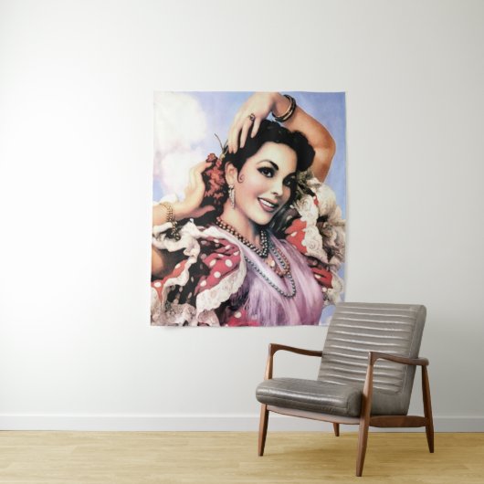 美しスペインのいフラメンコダンサーインレッド水玉模様 タペストリー (インサイチュ)