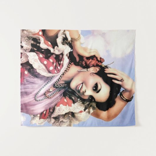 美しスペインのいフラメンコダンサーインレッド水玉模様 タペストリー (正面(横))