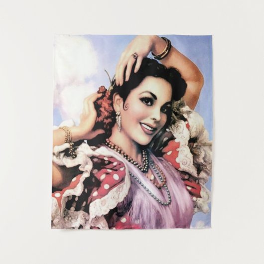 美しスペインのいフラメンコダンサーインレッド水玉模様 タペストリー (正面)