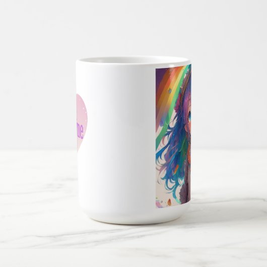 美しパーソナライズされたいレインボーアニメの少女 コーヒーマグカップ (中央)