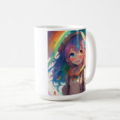 美しパーソナライズされたいレインボーアニメの少女 コーヒーマグカップ (正面右)
