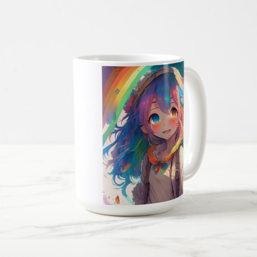 美しパーソナライズされたいレインボーアニメの少女 コーヒーマグカップ (正面右)