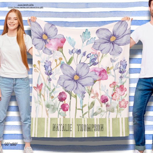 美しパーソナライズされたい植物紫色の緑 フリースブランケット