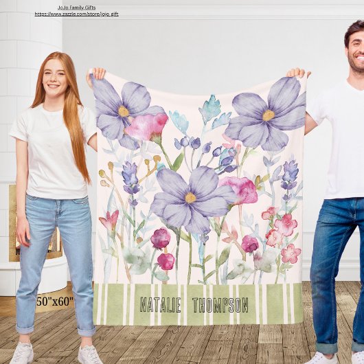 美しパーソナライズされたい植物紫色の緑 フリースブランケット