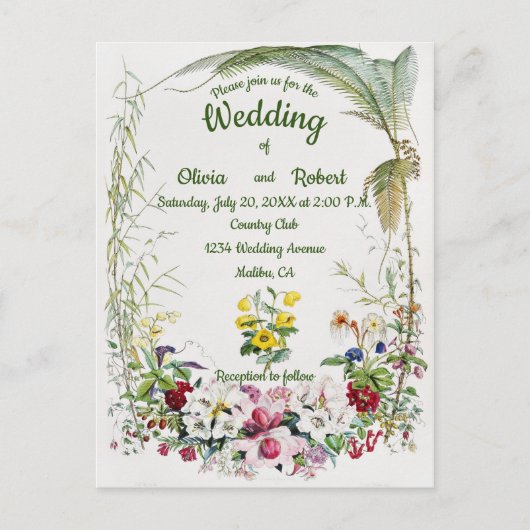 美しパーソナライズされたい熱帯フローラ結婚 ポストカード (正面)