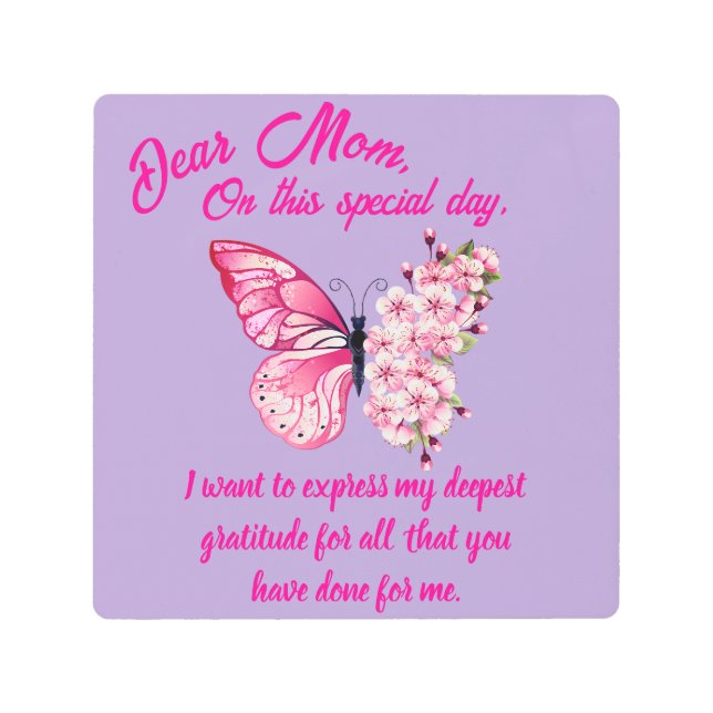 美しパーソナライズされたい蝶の母の日 メタルプリント (正面)