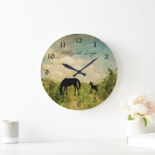 美しパーソナライズされたい馬と馬 ラージ壁時計 (ホーム)
