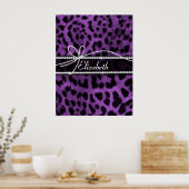 美しフェイクい紫の黒ヒョウアニマルプリント ポスター (キッチン)