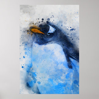 美しミニマルいペンギン絵を描の水色 ポスター