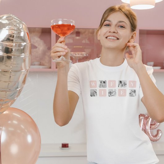 美しモダンいウィフィーのためのコラージュ写真とピンクの贈り物 Tシャツ