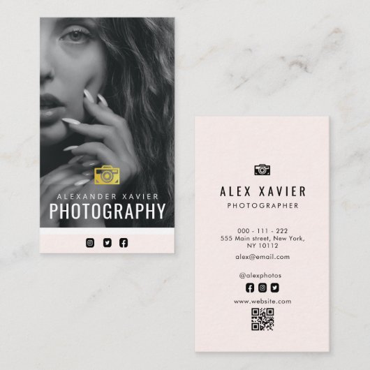 美しモダンい写真家のQRコード 名刺 (正面/裏面)