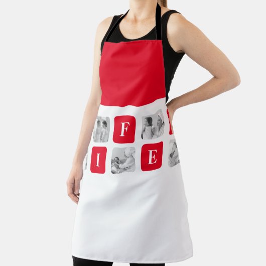 美しモダンい妻のためのコラージュ写真と赤い贈り物 エプロン (インサイチュ)
