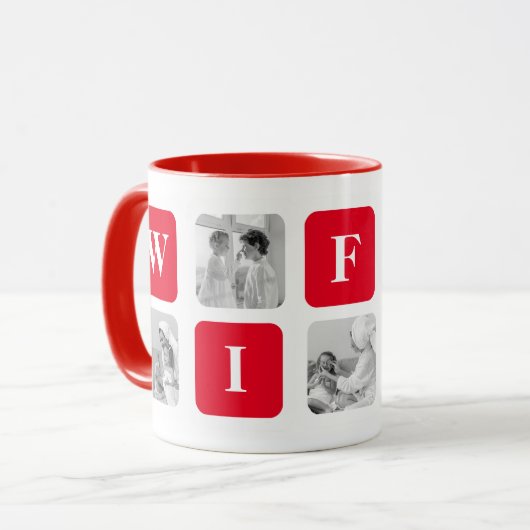 美しモダンい妻のためのコラージュ写真と赤い贈り物 マグカップ (正面左)