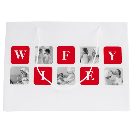 美しモダンい妻のためのコラージュ写真と赤い贈り物 ラージペーパーバッグ (正面)