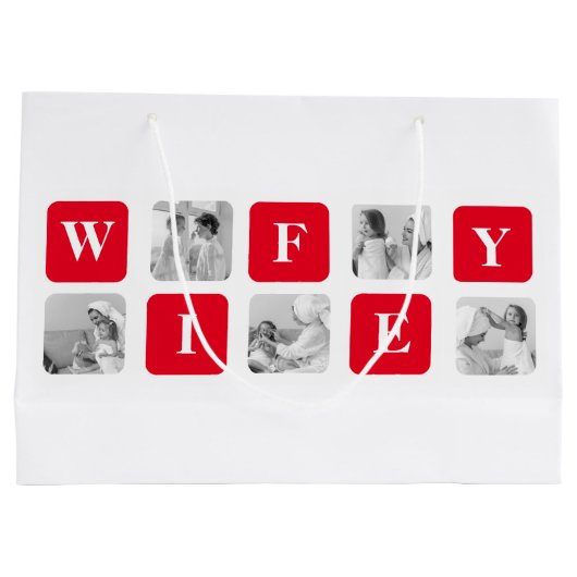 美しモダンい妻のためのコラージュ写真と赤い贈り物 ラージペーパーバッグ (裏面)