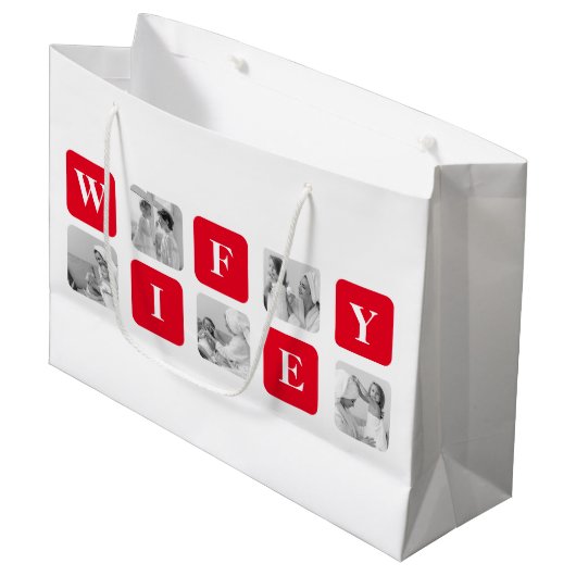 美しモダンい妻のためのコラージュ写真と赤い贈り物 ラージペーパーバッグ (正面アングル)