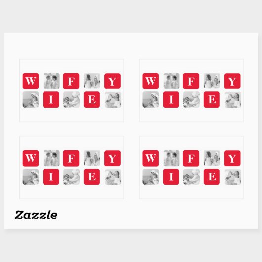 美しモダンい妻のためのコラージュ写真と赤い贈り物 長方形シール (シート)