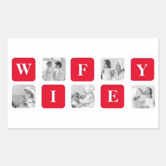 美しモダンい妻のためのコラージュ写真と赤い贈り物 長方形シール (正面)