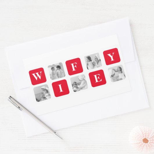 美しモダンい妻のためのコラージュ写真と赤い贈り物 長方形シール (封筒)