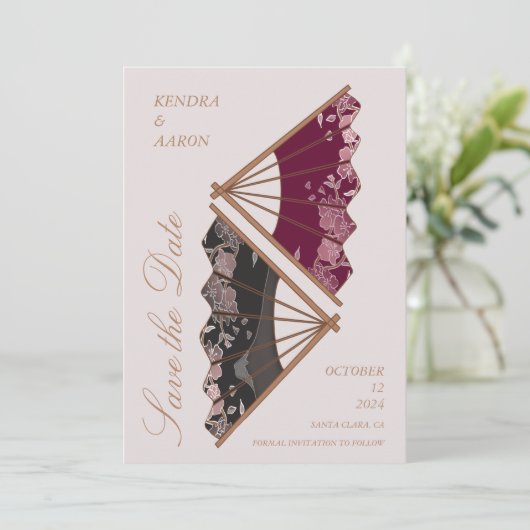 美しモダンい日本の結婚式の日付を保存 招待状 (スタンド正面)