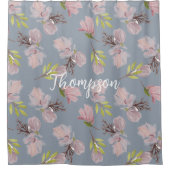 美しモノグラムのい魅力的なモダンレトロブルー シャワーカーテン (正面)