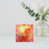 美しユニークいオレンジピンクレッド抽象芸術アート スクエア名刺 (スタンド正面)